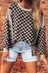 Mixed Checkered Patchwork Drop Shoulder High Low Top